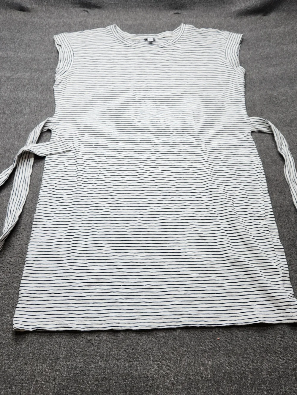 J.Crew Striped Mini Dress Tie Waist Sleeveless Cotton White Navy L - Picture 1 of 7